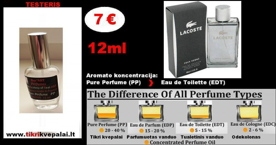 LACOSTE „POUR HOMME“ 12 ml (PP) Pure Perfume Kvepalai Vyrams