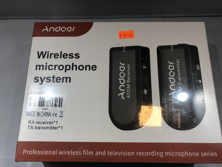 Andoer 2.4G belaidžių mikrofonų sistema su siųstuvu