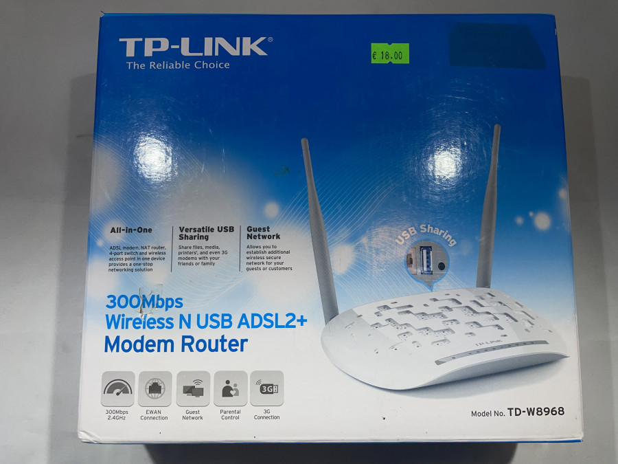 TD-W8968 300 Mbps belaidis N USB ADSL2 modemas maršrutizatorius