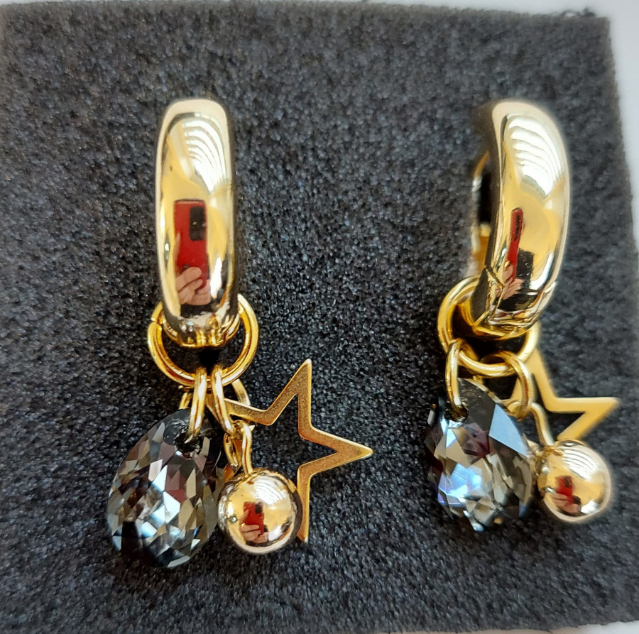 Auskarai rinkės su swarovski, hematitu ir žvaigžde