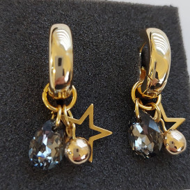 Auskarai rinkės su swarovski, hematitu ir žvaigžde