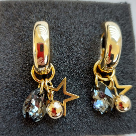 Auskarai rinkės su swarovski, hematitu ir žvaigžde