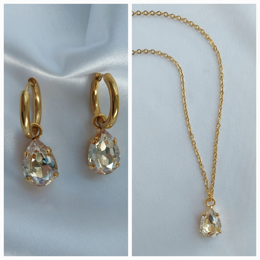 Grandinėlė su swarovski pakabuku+auskarai golden