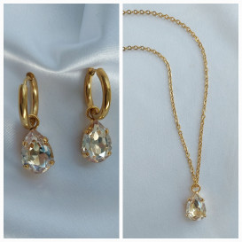 Grandinėlė su swarovski pakabuku+auskarai golden