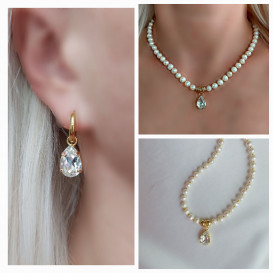 Upinių perlų verinys su swarovski pakabuku+auskarai