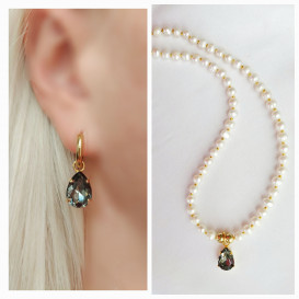 Upinių perlų verinys su swarovski pakabuku+auskarai