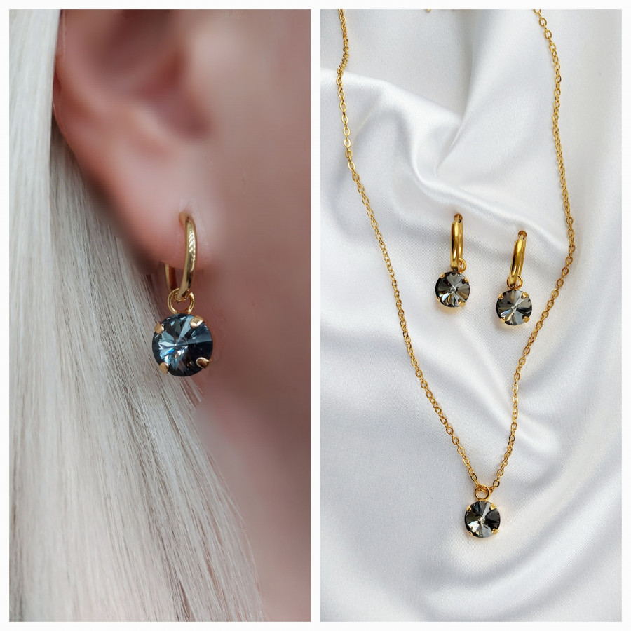 Grandinėlė su swarovski pakabuku+auskarai Grey