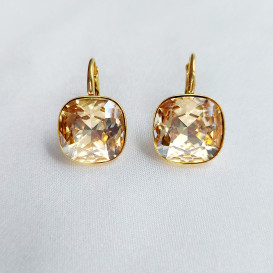 Auskarai "Kavadratukai" su swarovski Golden Shadow