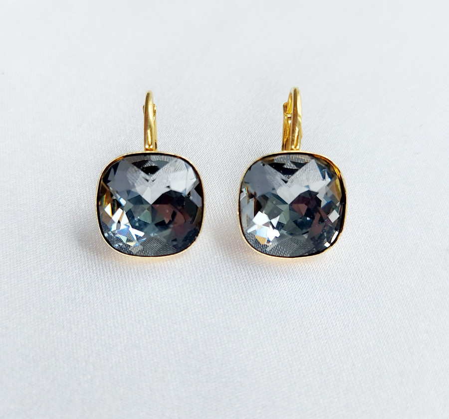 Auskarai "Kavadratukai" su swarovski Silver Night