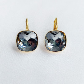 Auskarai "Kavadratukai" su swarovski Silver Night