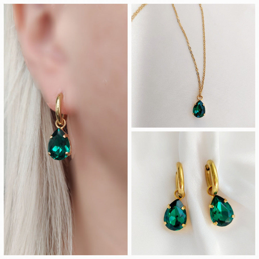 Grandinėlė su swarovski pakabuku+auskarai Green