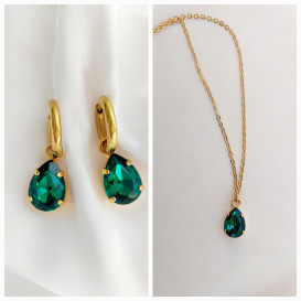Grandinėlė su swarovski pakabuku+auskarai Green