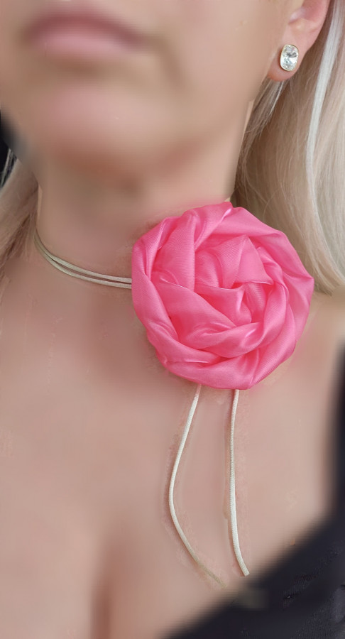2in1 Fuksia spalvos gėlė sagė/kaklo aksesuaras