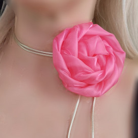 2in1 Fuksia spalvos gėlė sagė/kaklo aksesuaras
