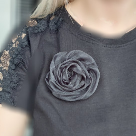 2in1 juoda organza gėlė sagė/kaklo aksesuaras