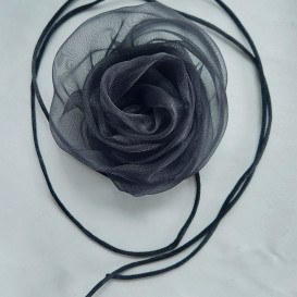 2in1 juoda organza gėlė sagė/kaklo aksesuaras