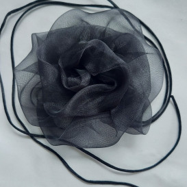 2in1 didesne juoda organza gėlė sagė/kaklo aksesuaras