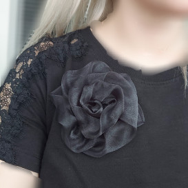 2in1 didesne juoda organza gėlė sagė/kaklo aksesuaras