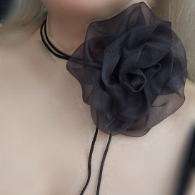 2in1 didesne juoda organza gėlė sagė/kaklo aksesuaras