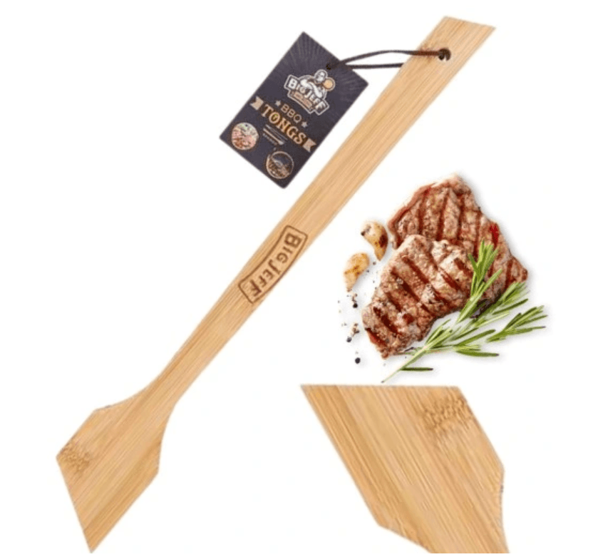 Medinės bambuko žnyplės mėsai BBQ 38,5 cm