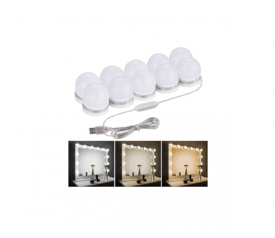 Veidrodinės LED lempos 10 vnt, makiažo/kosmetiniam staliukui, su USB jungtimi