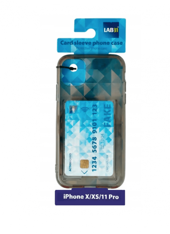 LAB31 nugarėlės Apple X/XS/11 PRO, bespalvės su kišenėlė kortelei