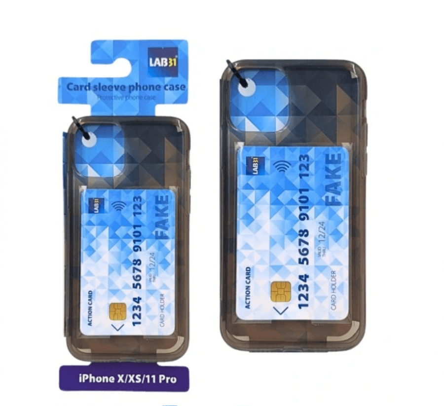 Permatomas telefono dėklas, skirtas IPHONE X/XS/11 PRO su kortelės dėklu