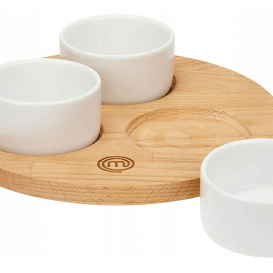 3 MasterChef užkandžių dubenėlių rinkinys su buko medžio padėklu