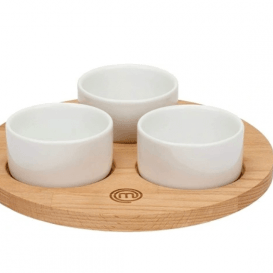 3 MasterChef užkandžių dubenėlių rinkinys su buko medžio padėklu
