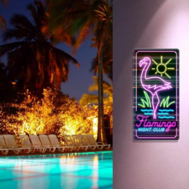 Neoninio efekto dekoratyvinė lentelė 30x15 cm – Flamingo Night Club