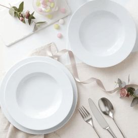 Geneviève Lethu 22,5 cm Porcelianiniai Makaronų Dubenys – 2 vnt. Rinkinys, Balti