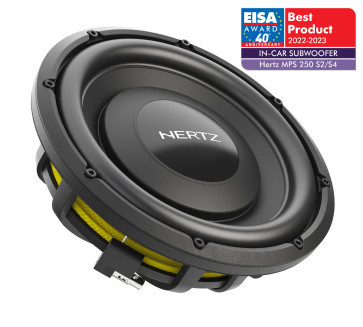 Hertz MPS 250 S2, automobilinis žemų dažnių garsiakalbis rekomend. stiprintuvo galia: 500W, dažnių juosta: 25 - 400 Hz.