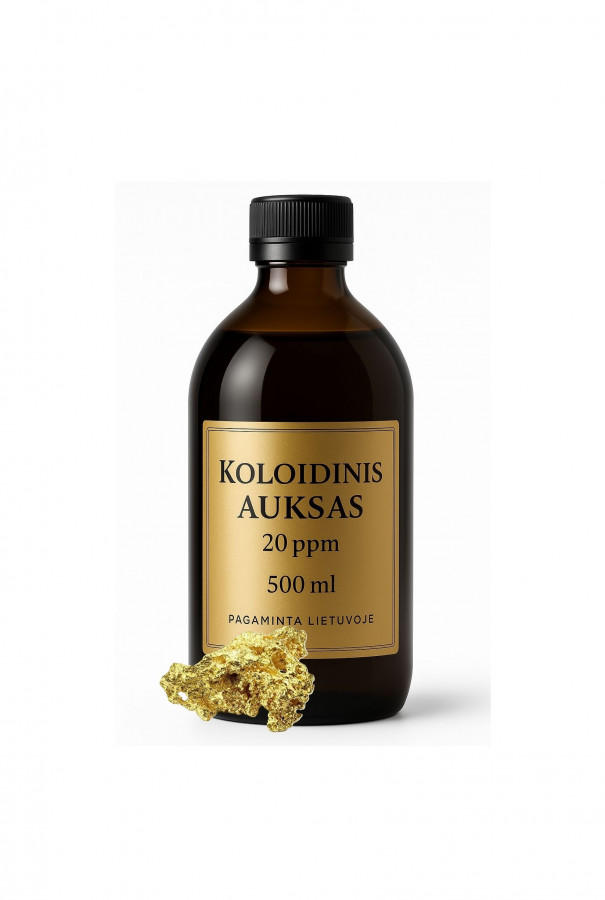 Koloidinis Auksas 500 ml, 20 ppm – Odos Priežiūrai, Plaukams, Nervų Sistemai ir Protinei Veiklai