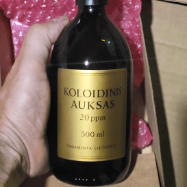 Koloidinis Auksas 500 ml, 20 ppm – Odos Priežiūrai, Plaukams, Nervų Sistemai ir Protinei Veiklai