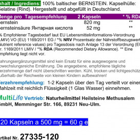 Gintaro rūgštis iš Baltijos gintaro – 120 kapsulių