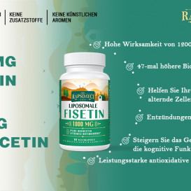 Liposominis Fisetinas ir Kvercetinas – 60 minkštųjų kapsulių (1000 mg fisetino, 200 mg kvercetino), pagerintas įsisavinimas